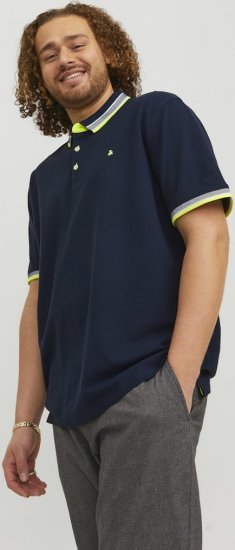 Jack & Jones PAULOS Short Sleeve Polo Dark Navy/NEON - Pólóingek - Galléros Pólók 2XL-8XL - Pólóingek 2XL-8XL