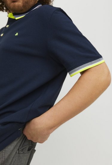 Jack & Jones PAULOS Short Sleeve Polo Dark Navy/NEON - Pólóingek - Galléros Pólók 2XL-8XL - Pólóingek 2XL-8XL