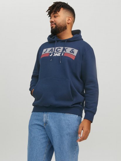 Jack & Jones CORP LOGO PLAY 4 Print Hoodie Navy Blazer - Pulóverek & kapucnis pulóverek - Pulóverek & Kapucnis pulóver 2XL-12XL