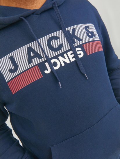 Jack & Jones CORP LOGO PLAY 4 Print Hoodie Navy Blazer - Pulóverek & kapucnis pulóverek - Pulóverek & Kapucnis pulóver 2XL-12XL