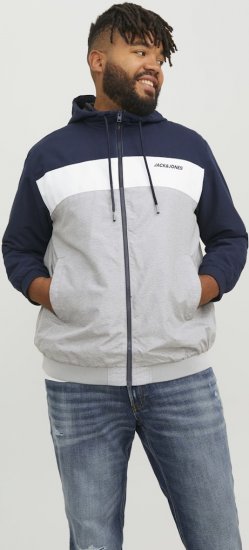 Jack & Jones RUSH White/Grey Blocking Bomber Jacket with Hood Navy Blazer - Kabátok - Nagyméretű Kabátok - 2XL-8XL