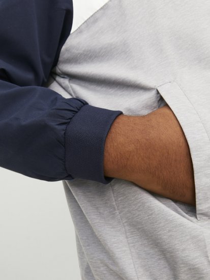 Jack & Jones RUSH White/Grey Blocking Bomber Jacket with Hood Navy Blazer - Kabátok - Nagyméretű Kabátok - 2XL-8XL