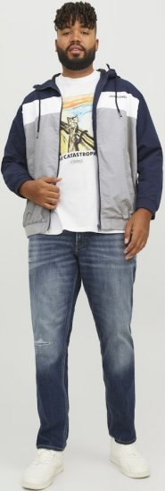 Jack & Jones RUSH White/Grey Blocking Bomber Jacket with Hood Navy Blazer - Kabátok - Nagyméretű Kabátok - 2XL-8XL