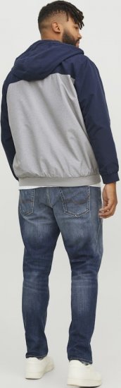 Jack & Jones RUSH White/Grey Blocking Bomber Jacket with Hood Navy Blazer - Kabátok - Nagyméretű Kabátok - 2XL-8XL
