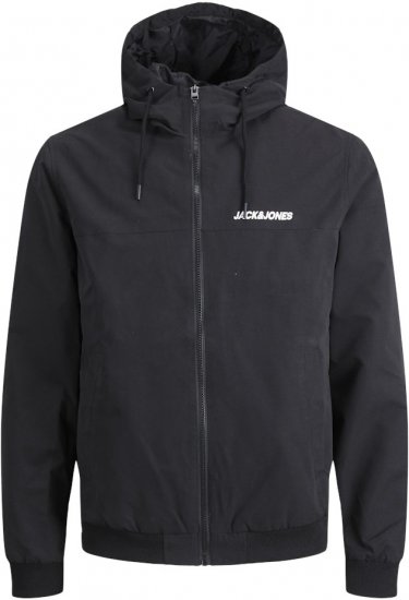 Jack & Jones RUSH SOLID Bomber Jacket with Hood Black - Kabátok - Nagyméretű Kabátok - 2XL-8XL