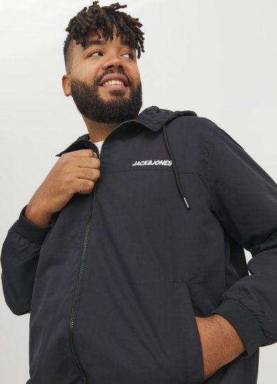 Jack & Jones RUSH SOLID Bomber Jacket with Hood Black - Kabátok - Nagyméretű Kabátok - 2XL-8XL