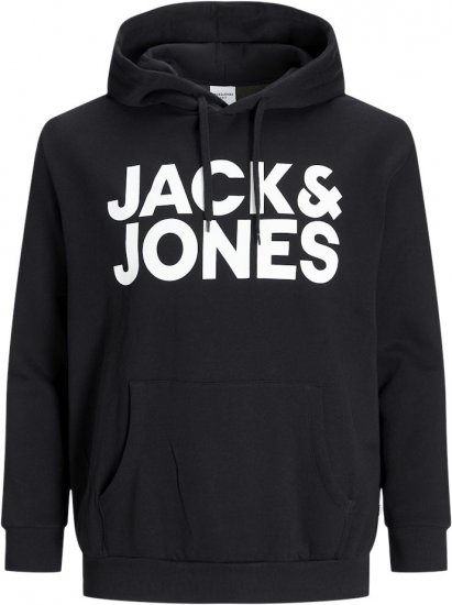 Jack & Jones CORP LOGO Large Print Hoodie Black - Pulóverek & kapucnis pulóverek - Pulóverek & Kapucnis pulóver 2XL-12XL