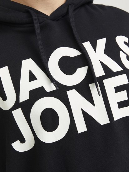 Jack & Jones CORP LOGO Large Print Hoodie Black - Pulóverek & kapucnis pulóverek - Pulóverek & Kapucnis pulóver 2XL-12XL