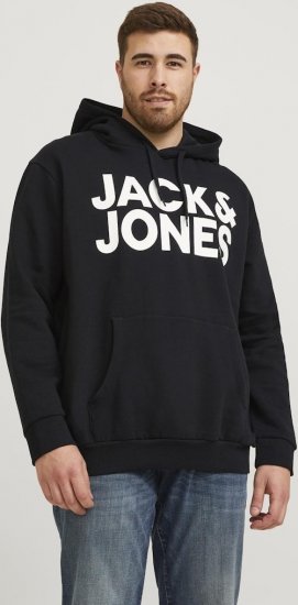 Jack & Jones CORP LOGO Large Print Hoodie Black - Pulóverek & kapucnis pulóverek - Pulóverek & Kapucnis pulóver 2XL-12XL