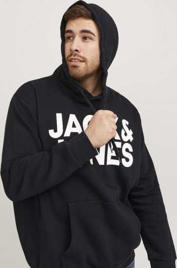 Jack & Jones CORP LOGO Large Print Hoodie Black - Pulóverek & kapucnis pulóverek - Pulóverek & Kapucnis pulóver 2XL-12XL