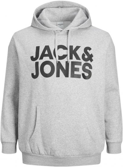 Jack & Jones CORP LOGO Large Print Hoodie Light Grey Melange - Pulóverek & kapucnis pulóverek - Pulóverek & Kapucnis pulóver 2XL-12XL