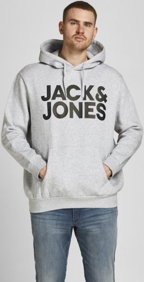 Jack & Jones CORP LOGO Large Print Hoodie Light Grey Melange - Pulóverek & kapucnis pulóverek - Pulóverek & Kapucnis pulóver 2XL-12XL