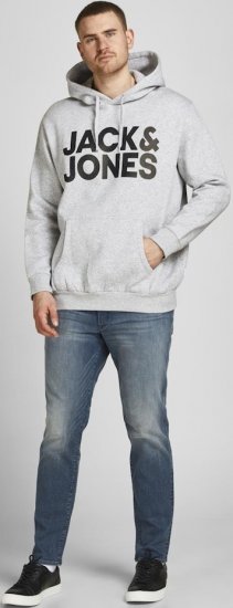Jack & Jones CORP LOGO Large Print Hoodie Light Grey Melange - Pulóverek & kapucnis pulóverek - Pulóverek & Kapucnis pulóver 2XL-12XL