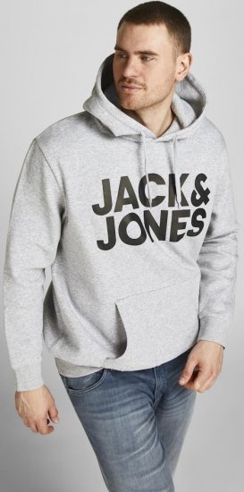 Jack & Jones CORP LOGO Large Print Hoodie Light Grey Melange - Pulóverek & kapucnis pulóverek - Pulóverek & Kapucnis pulóver 2XL-12XL