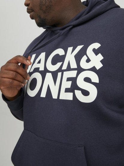 Jack & Jones CORP LOGO Large Print Hoodie Navy Blazer - Pulóverek & kapucnis pulóverek - Pulóverek & Kapucnis pulóver 2XL-12XL