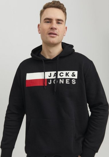 Jack & Jones CORP LOGO PLAY 4 Print Hoodie Black - Pulóverek & kapucnis pulóverek - Pulóverek & Kapucnis pulóver 2XL-12XL