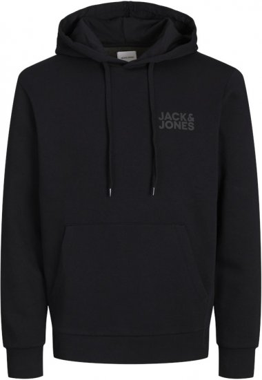 Jack & Jones CORP LOGO Small Print Hoodie Black - Pulóverek & kapucnis pulóverek - Pulóverek & Kapucnis pulóver 2XL-12XL
