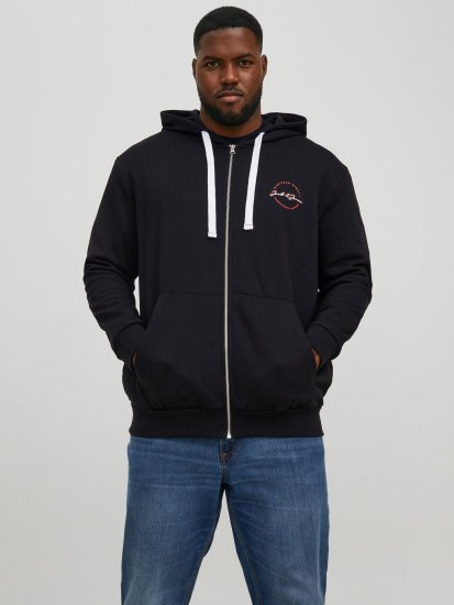 Jack & Jones JJSTAMP ZIP Hoodie Black - Pulóverek & kapucnis pulóverek - Pulóverek & Kapucnis pulóver 2XL-12XL