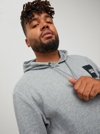 Jack & Jones JJLOCK SWEAT HOOD Grey - Pulóverek & kapucnis pulóverek - Pulóverek & Kapucnis pulóver 2XL-12XL