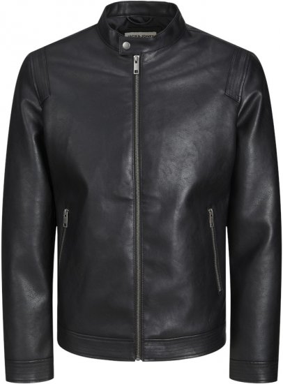 Jack & Jones Rocky Urban Rider Leather Jacket Black - Kabátok - Nagyméretű Kabátok - 2XL-8XL