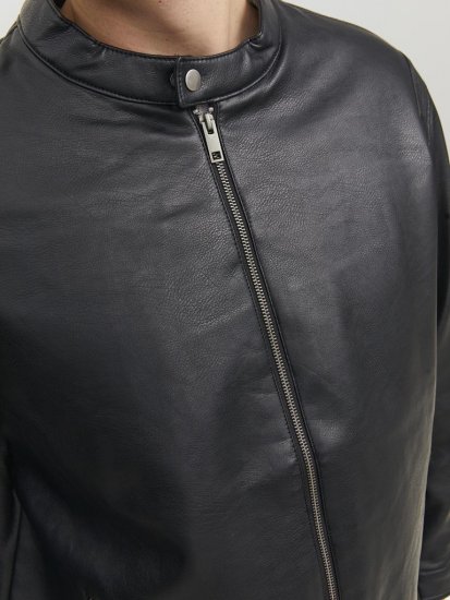 Jack & Jones Rocky Urban Rider Leather Jacket Black - Kabátok - Nagyméretű Kabátok - 2XL-8XL