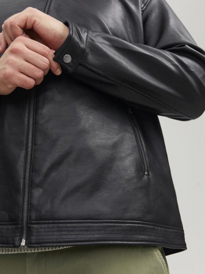Jack & Jones Rocky Urban Rider Leather Jacket Black - Kabátok - Nagyméretű Kabátok - 2XL-8XL
