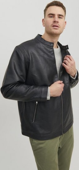 Jack & Jones Rocky Urban Rider Leather Jacket Black - Kabátok - Nagyméretű Kabátok - 2XL-8XL