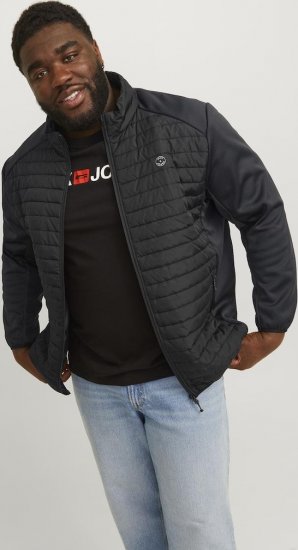 Jack & Jones MULTI SET-IN Sleeves Quilted Jacket With Collar Black - Kabátok - Nagyméretű Kabátok - 2XL-8XL