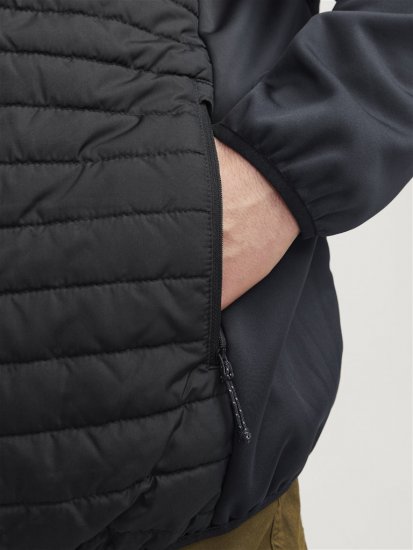 Jack & Jones MULTI SET-IN Sleeves Quilted Jacket With Collar Black - Kabátok - Nagyméretű Kabátok - 2XL-8XL