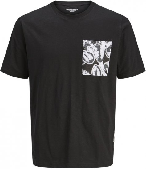 Jack & Jones Split Pocket Print T-Shirt Black - Pólók - Nagyméretű pólók - 2XL-14XL