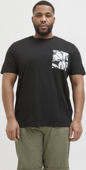 Jack & Jones Split Pocket Print T-Shirt Black - Pólók - Nagyméretű pólók - 2XL-14XL