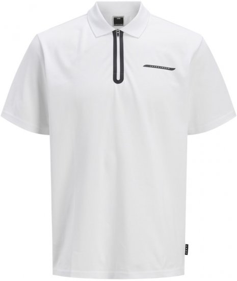 Jack & Jones Fusion Pique Zipper Polo Bright White - Pólóingek - Galléros Pólók 2XL-8XL - Pólóingek 2XL-8XL
