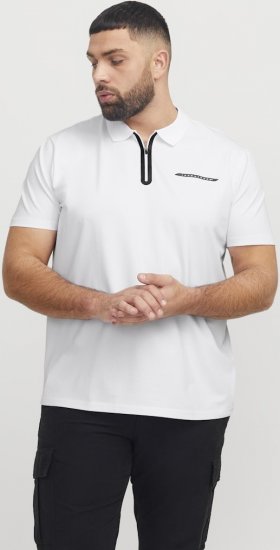 Jack & Jones Fusion Pique Zipper Polo Bright White - Pólóingek - Galléros Pólók 2XL-8XL - Pólóingek 2XL-8XL