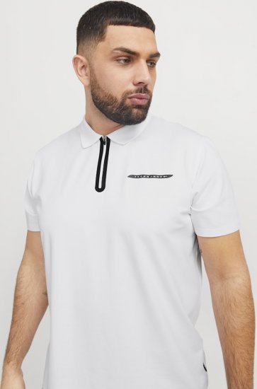 Jack & Jones Fusion Pique Zipper Polo Bright White - Pólóingek - Galléros Pólók 2XL-8XL - Pólóingek 2XL-8XL