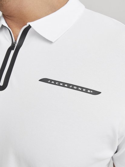 Jack & Jones Fusion Pique Zipper Polo Bright White - Pólóingek - Galléros Pólók 2XL-8XL - Pólóingek 2XL-8XL