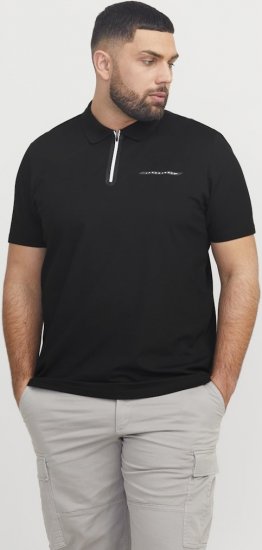 Jack & Jones Fusion Pique Zipper Polo Black - Pólóingek - Galléros Pólók 2XL-8XL - Pólóingek 2XL-8XL