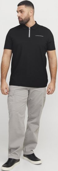 Jack & Jones Fusion Pique Zipper Polo Black - Pólóingek - Galléros Pólók 2XL-8XL - Pólóingek 2XL-8XL