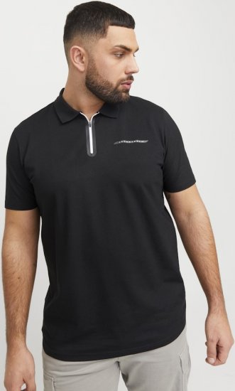 Jack & Jones Fusion Pique Zipper Polo Black - Pólóingek - Galléros Pólók 2XL-8XL - Pólóingek 2XL-8XL