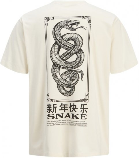 Jack & Jones Snake Crew Neck T-Shirt Antique White - Pólók - Nagyméretű pólók - 2XL-14XL