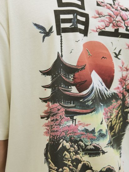 Jack & Jones Fuji Crew Neck T-Shirt Antique White - Pólók - Nagyméretű pólók - 2XL-14XL