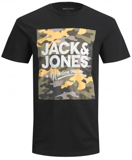 Jack & Jones JJPETE SHAPE Camo Print T-Shirt Black - Pólók - Nagyméretű pólók - 2XL-14XL