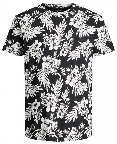Jack & Jones JJCOASTAL AOP T-Shirt Black - Pólók - Nagyméretű pólók - 2XL-14XL