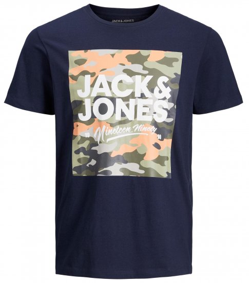 Jack & Jones JJPETE SHAPE Camo Print T-Shirt Navy - Pólók - Nagyméretű pólók - 2XL-14XL