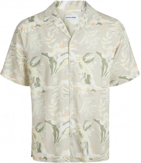 Jack & Jones JEFF FLORAL AOP RESORT Short Sleeve SHIRT Light Grey - Ingek - Ingek 2XL-10XL