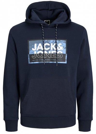 Jack & Jones JCOLOGAN SS24 PRINT Hoodie Navy Blazer - Pulóverek & kapucnis pulóverek - Pulóverek & Kapucnis pulóver 2XL-12XL