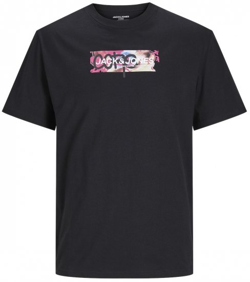 Jack & Jones JCOSUMMER PRINT T-Shirt Black - Pólók - Nagyméretű pólók - 2XL-14XL
