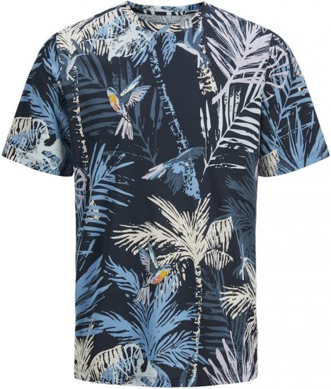 Jack & Jones Hawaii AOP Crew Neck T-Shirt Blue - Pólók - Nagyméretű pólók - 2XL-14XL