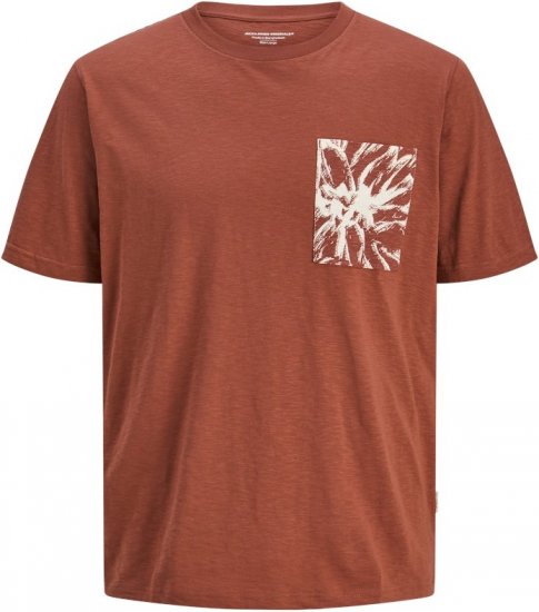 Jack & Jones Split Pocket Print T-Shirt Brown - Pólók - Nagyméretű pólók - 2XL-14XL