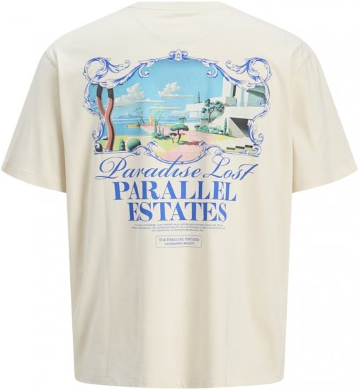Jack & Jones Parallel Crew Neck T-Shirt Antique White - Pólók - Nagyméretű pólók - 2XL-14XL