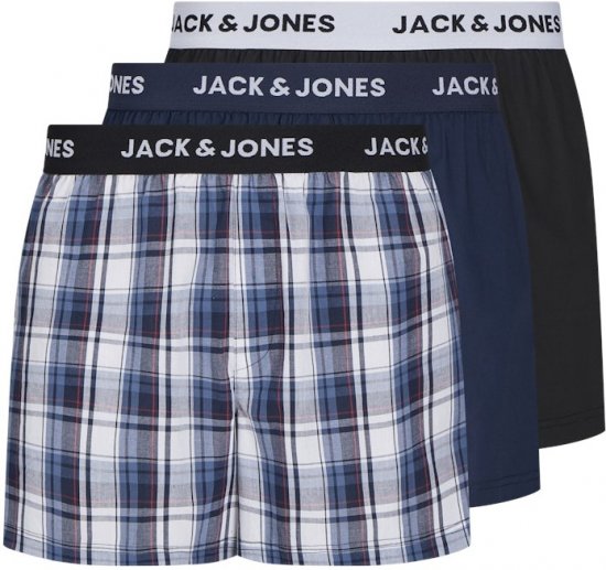 Jack & Jones Saigon Blue/Red Check Woven Boxers 3-Pack Navy Blazer - Alsónemű & strandruhák - Nagyméretű Alsónemű 2XL-8XL